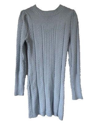MABLE Sweater Dress Sz S Ribbed Cable Knit Short Sheath Cotton Bright Baby Blue