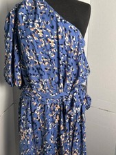 Nine West Dress Womens Plus 4X Blue Boho One Shoulder Peasant Midi Belted