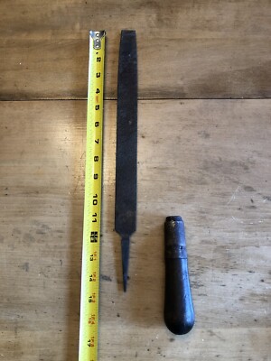 Vintage Nicholson USA Flat Aluminum Type A 14'' File w/ Wooden Handle - Original