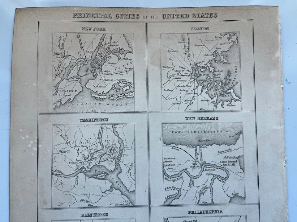 Mapas antiguos de las principales ciudades de Estados Unidos c1856 grabado Foto 2 de 4