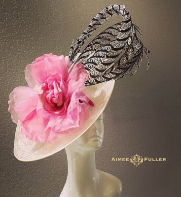 White Kentucky Derby Fascinator Pink Floral Gray Black Lady  display picture 2