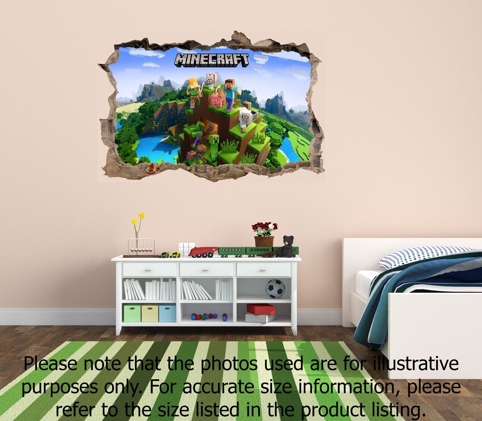 Minecraft Wall Sticker Smashed 3D Crack Kids Bedroom Decal Gift Game eBay