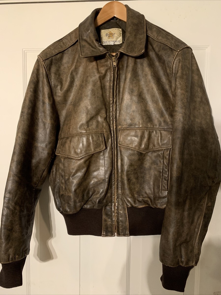 VINTAGE GOLDEN BEAR LEATHER BOMBER JACKET Size 42 | eBay VINTAGE GOLDEN BEAR LEATHER BOMBER JACKET Size 42 | eBay