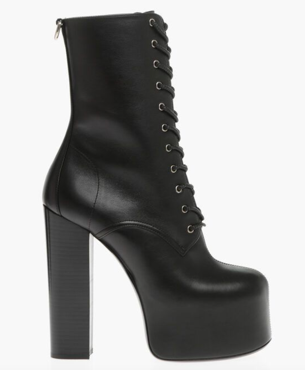 NIB Saint Laurent YSL Mina Cherry Black Lace Up Platform Boots Sz