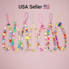 Phone Charm Heishi Lanyard Pearl Mobile Chain Acrylic Beaded Y2K Jewelry Smiley