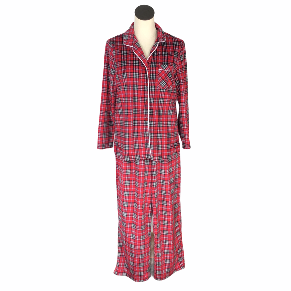 Karen Neuberger Pajamas Womens M Red Plaid Fleece Long Sleeve Pull On Pants
