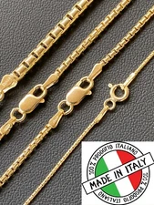 14k Gold Plated Solid 925 Sterling Silver Rounded Box Chain Necklace Men Ladies