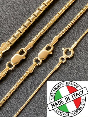 #ad 14k Gold Plated Solid 925 Sterling Silver Rounded Box Chain Necklace Men Ladies $123.24