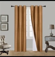 2 PANELS FAUX SILK LINED BLACKOUT GROMMET WINDOW CURTAIN DRAPE 37" 95" 2 - GOLD