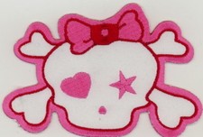 Skull Girly Funky Pink WP Embroidered Patches 4.5"x3" iron-on