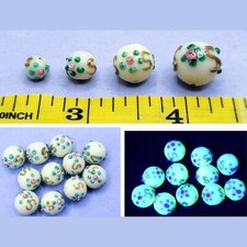1pc Handmade Uranium Glass Lampwork Beads White Floral Unique Rare 6-12mm Czech