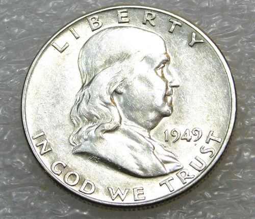 1949 P Franklin Half Dollar AU Bright Luster in saflip #K180