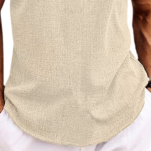 Mens Linen Shirts Summer Short Sleeve Tops V Neck Loose Casual Button Blouse ## - Picture 46 of 55