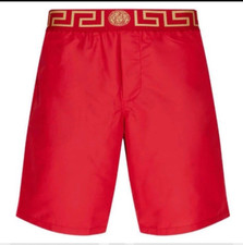 NWT Versace Greca Border Swim Shorts Men 5 M Red Medusa Logo Elastic Waist 450