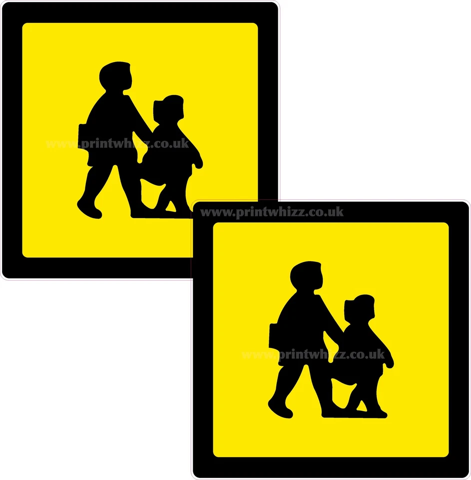 PRINTWHIZZ 2 x School Children Crossing Printed Vinyl Sticker 100mm sq Car Taxi Mini-Bus