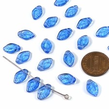 Czech Pressed Druk Glass Beads Small Leaf Shaped Top Hole Across 12x8mm Sapphire