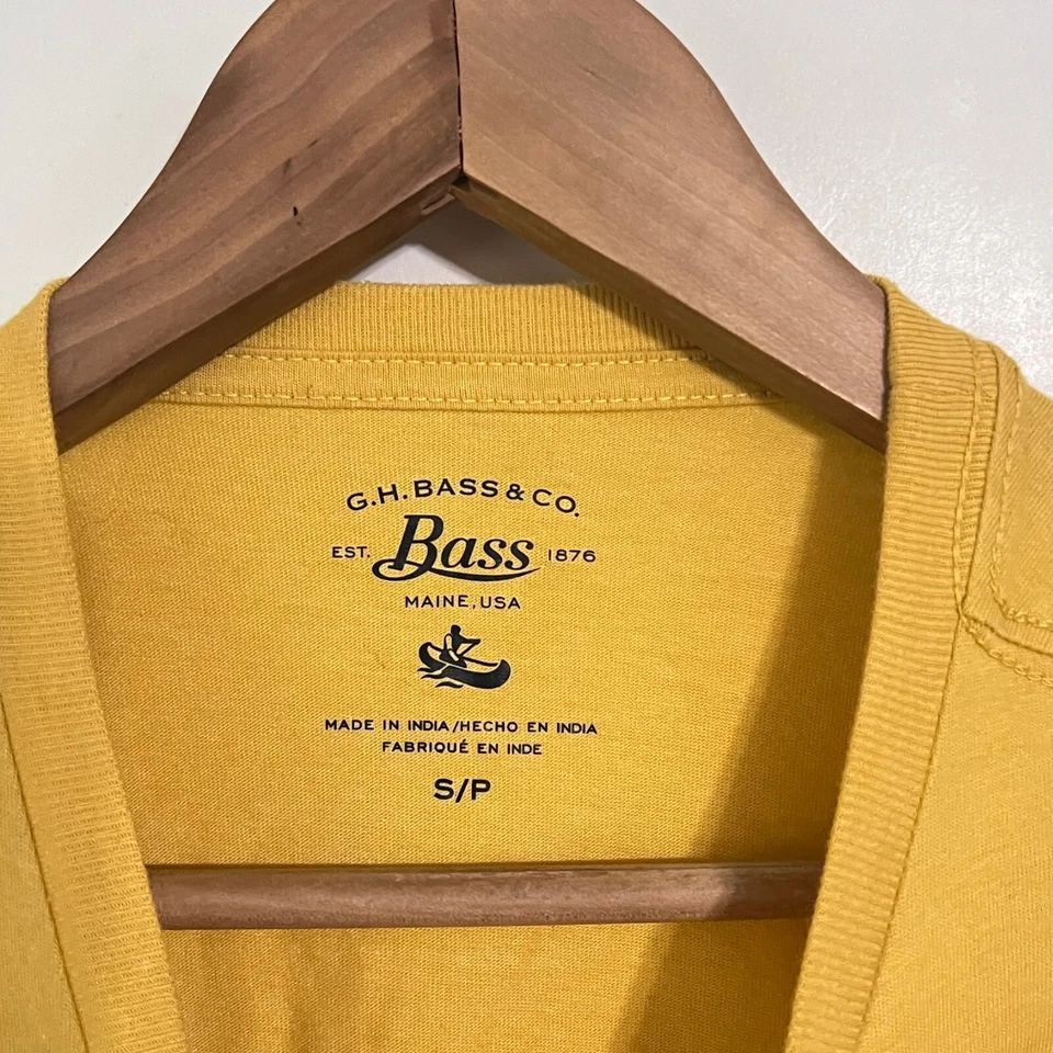 Camiseta tejida Gh Base Co para hombre talla S amarilla Fish Maine EE. UU. cuello redondo manga corta Foto 3 de 4