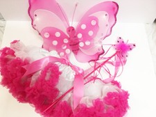 New Children's Hot Pink Ladybug Butterfly Wings Wand Tutu 3 4 5 Girl's Costume