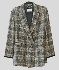 Womens Marella Blazer Size 2 Black & White Tweed Gold Thread Double Breasted