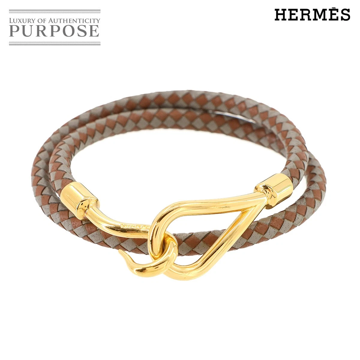 HERMÈS Y0713 Hermes Jumbo Bracciale Pelle Girocollo Marrone Grigio Oro Ferramenta