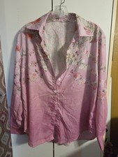 Womens Pink Floral Medium Button Up Collared Blouse