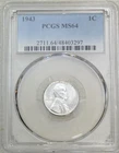 1943 P Lincoln Wartime Steel Cent PCGS MS64 Bright Luster in New Holder #S242Z