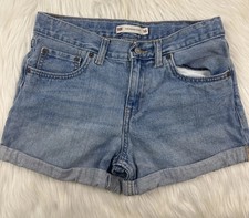 Levi s Girls Girlfriend Shorts Size 16 Reg Blue Denim Cuffed 100 Cotton