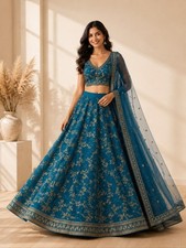 Teal Blue Embroidered Lehenga Choli   US 10 Large