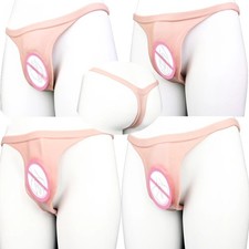 Realistic Vagina Thongs Silicone Gaff T-Back Panties for Crossdresser Insertable