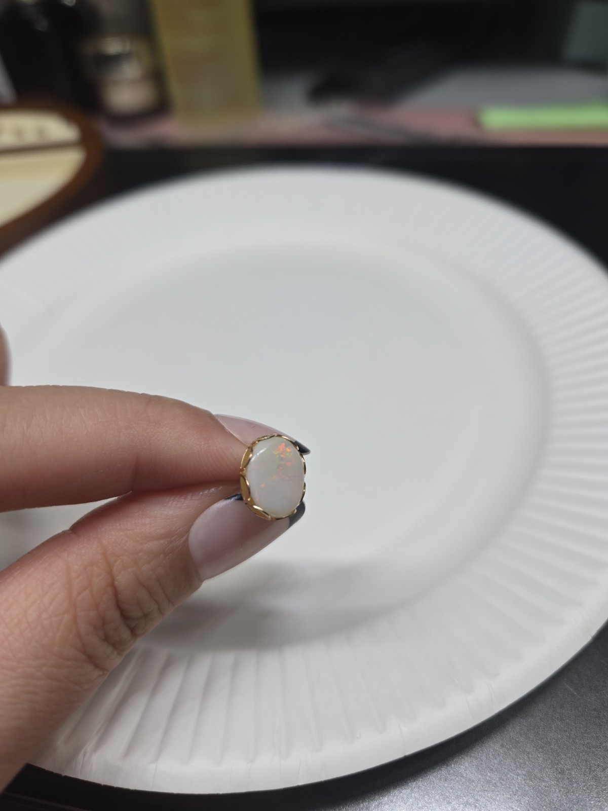 14k Solid Yellow Gold Single Stud Earring Opal Do… - image 19