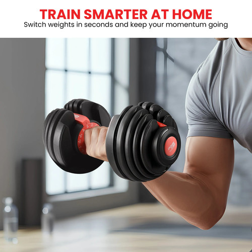POWERTRAIN ADJUSTABLE DUMBBELL SET w STAND HOME GYM EXERCISE FREE WEIGHTS - 48kg - Picture 9 of 11