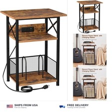 AMHANCIBLE Record Player Stand with Charging Station, Large Turntable Stand w...