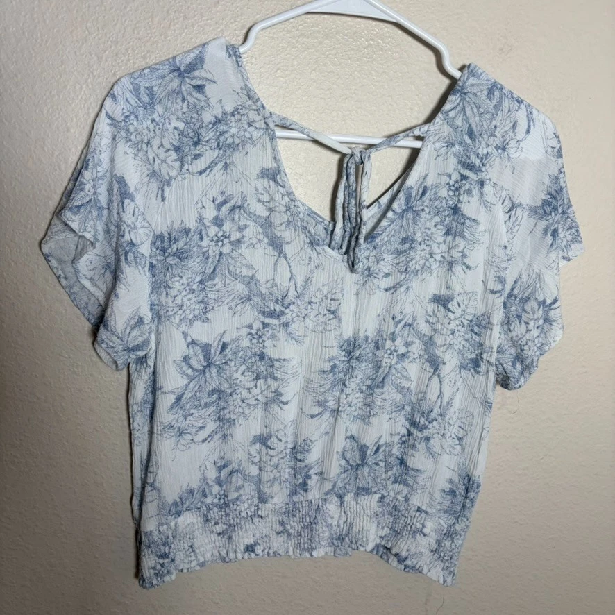 Paper Crane Blouse Women's Large Floral Short Sleeve V-Neck Boxy Top Shirt Foto 4 de 4