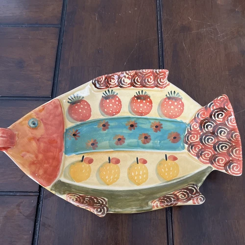 Italica ARS Hand Painted Pottery Fish Shape Bowl Italy Wall Decor 10”L X 6.5”W