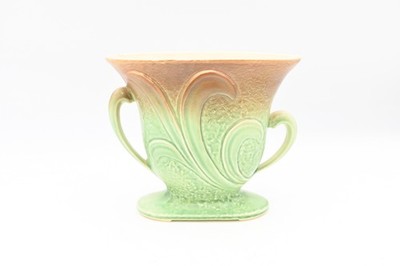 Vintage Brush McCoy Princess Line Planter Vase Green Leaves Oval 2 Handles 7''H