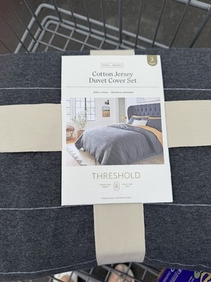 Cotton Jersey Full/Queen Duvet Cover Set Grey New By Threshold
