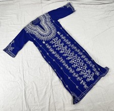 Vintage Kaftan Blue Embroidered Caftan Tunic Maxi Dress Hippie