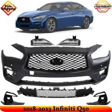 Front Bumper Cover Paintable & Grille Assembly Kit For 2018-2023 Infiniti Q50