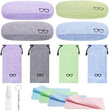 4-Pack Glasses Case Set, Protective Linen Eyeglasses Box with Pouch  Cloth