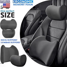 MEMORY FOAM CAR HEADREST & LUMBAR SUPPORT PILLOWS UNIVERSAL ERGONOMIC CUSHIONS