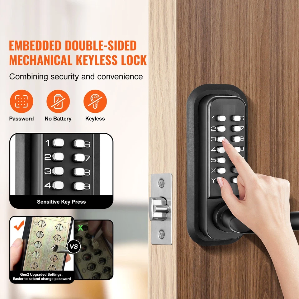 Uimoso Mechanical Keyless Entry Door Lock 14 Digit Keypad Double-sided Embedded - Image 2 of 4