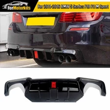 For 11-16 BMW F10 F11 M Sport Rear Bumper Spoiler Diffuser W/ Light Gloss Black