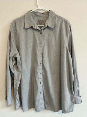 J. Jill Gray Long Sleeve Button Down 100% Cotton Size XL Elevated Basic
