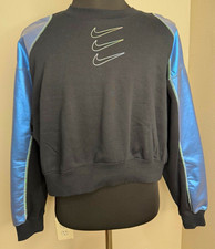 Nike Girls L Cropped Sweatshirt Black Blue Iridescent Swoosh Zip Back