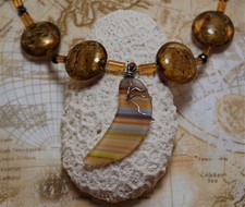Wire Wrapped Brown Multi Faux Sea Glass Necklace 21" Handmade Beaded Jewelry