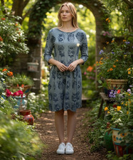 LA Soul Dress Sz L Knit Tunic AOP Owl Stretch Birds Artsy Whimsical Fun Quirky