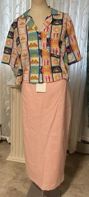 Large Pink Pencil Skirt Linen Rayon Kick Pleat Endless Rose Org 110.00 NWT