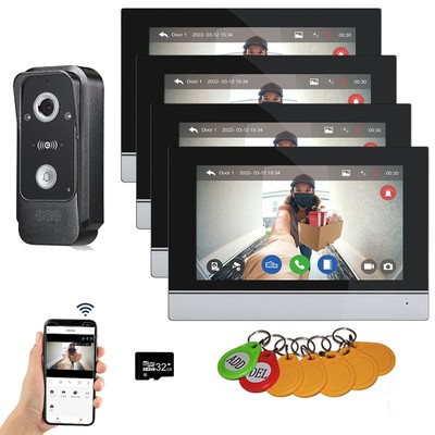 Wired Video Intercom System 7-inch HD Touchscreen Door Phone with WiFi Connect