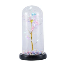 Rose Crystal Flower in the Glass Dome Rose LED Light Up for Xmas Valentine's Day