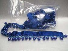 1 Yd 34" Blue Satin Ribbon Gimp Trim W/Dk Lavender Teal Beads 1" Top-Bottom READ